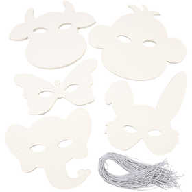 Animal Masks, H: 13-24 cm, W: 20-28 cm, 230 g, white, 100 pc/ 1 pack [HOB-23879]