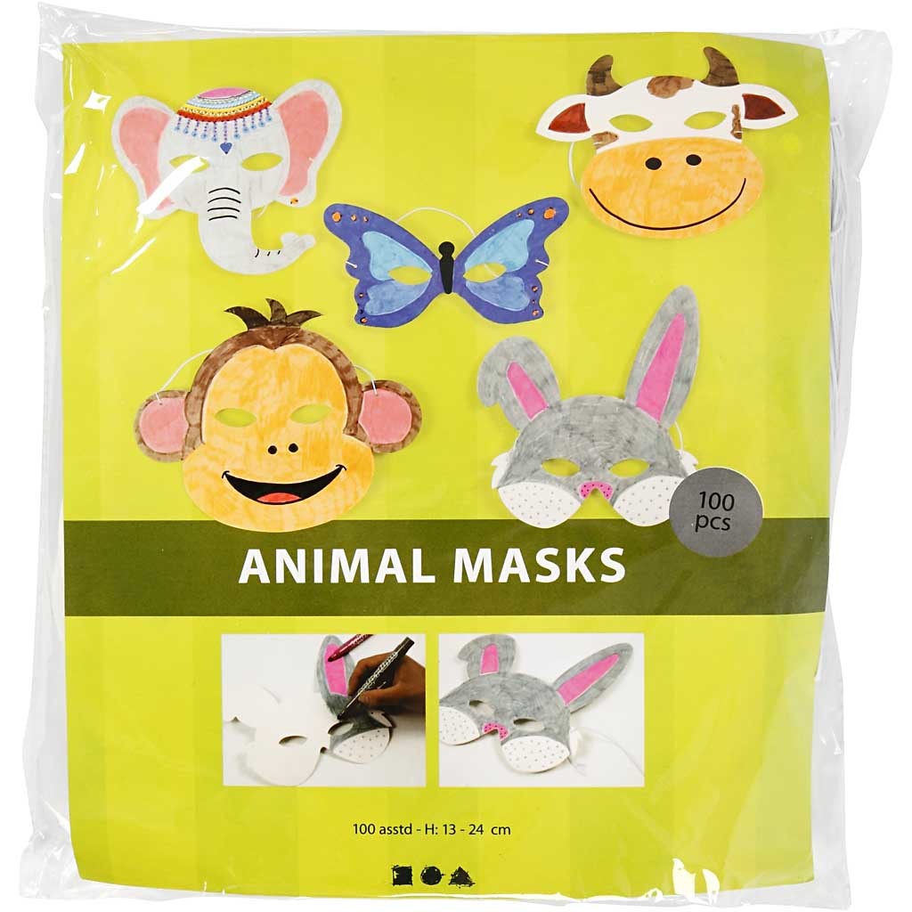 Animal Masks, H: 13-24 cm, W: 20-28 cm, 230 g, white, 100 pc/ 1 pack [HOB-23879]
