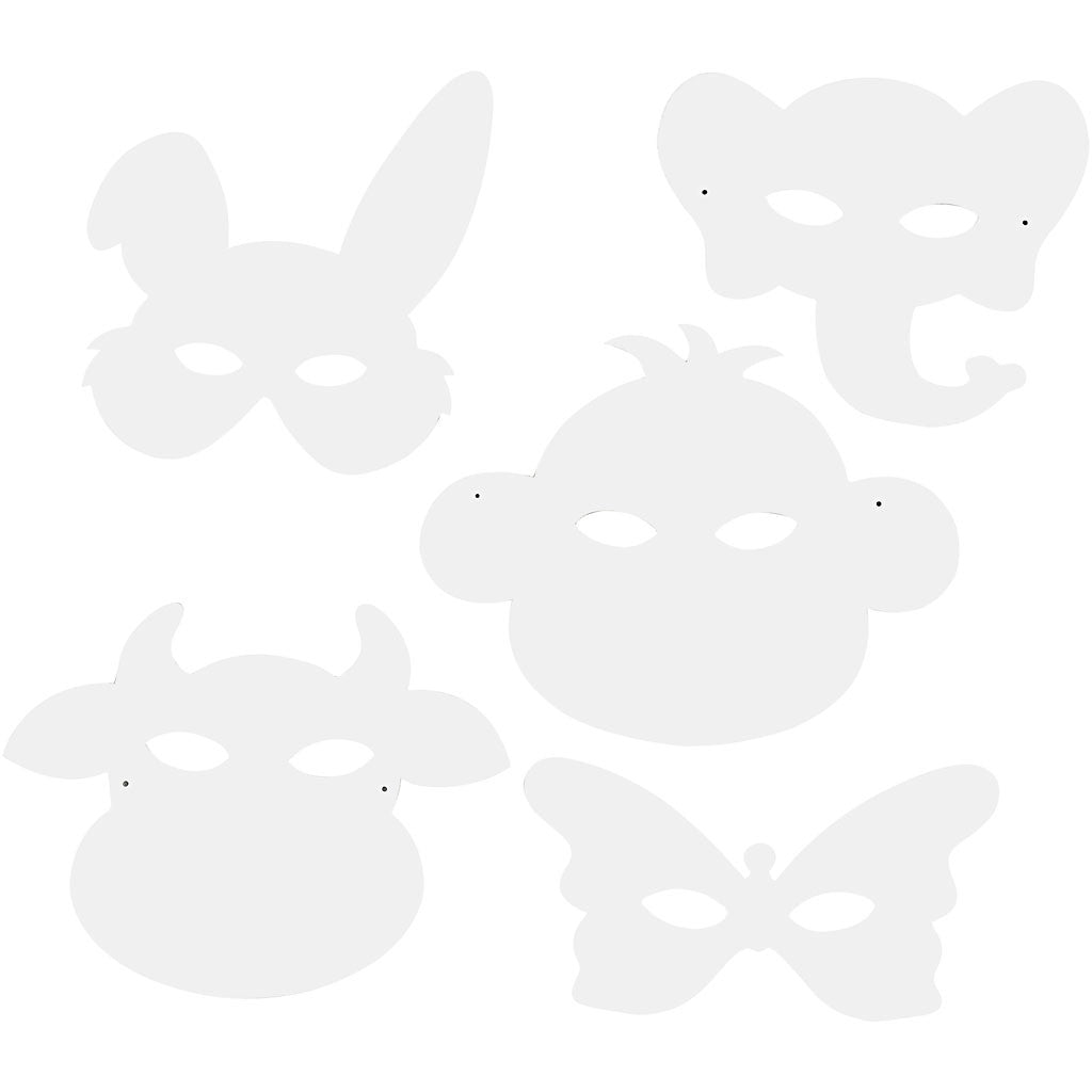 Animal Masks, H: 13-24 cm, W: 20-28 cm, 230 g, white, 100 pc/ 1 pack [HOB-23879]