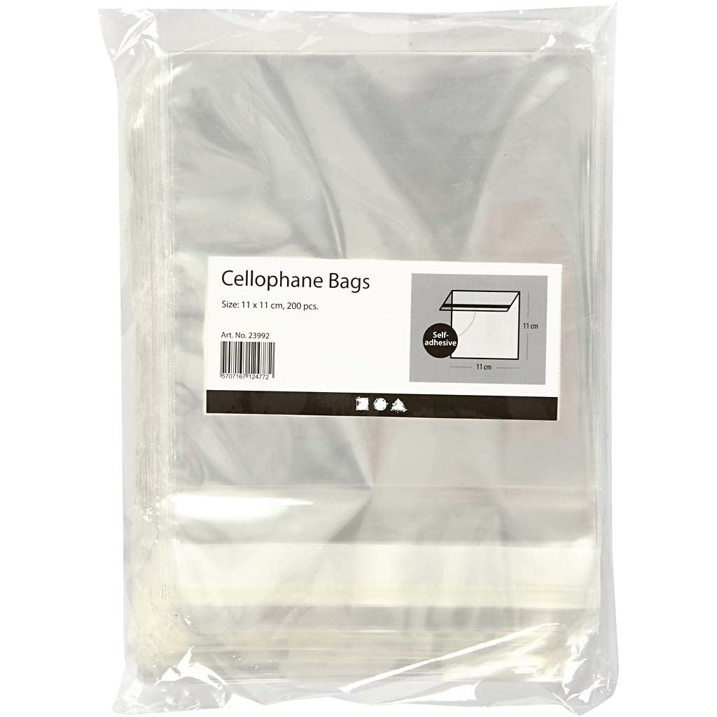 Cellophane Bag, H: 11,3 cm, W: 11 cm, thickness 25 my, 200 pc/ 1 pack [HOB-23992]
