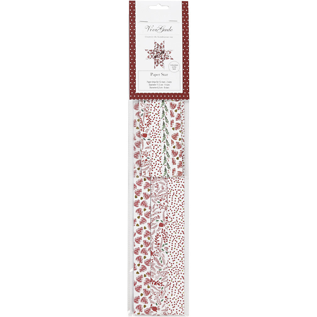 Paper Star Strips, L: 44+78 cm, dia. 6,5+11,5 cm, W: 15+25 mm, red, white, 48 strips/ 1 pack [HOB-24352]