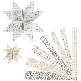 Paper Star Strips, L: 44+78 cm, dia. 6,5+11,5 cm, W: 15+25 mm, gold, white, 48 strips/ 1 pack [HOB-24357]