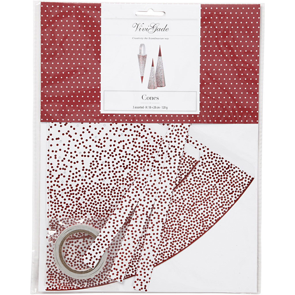 Cones, H: 18+28 cm, 120 g, red, white, 3 pc/ 1 pack [HOB-24364]