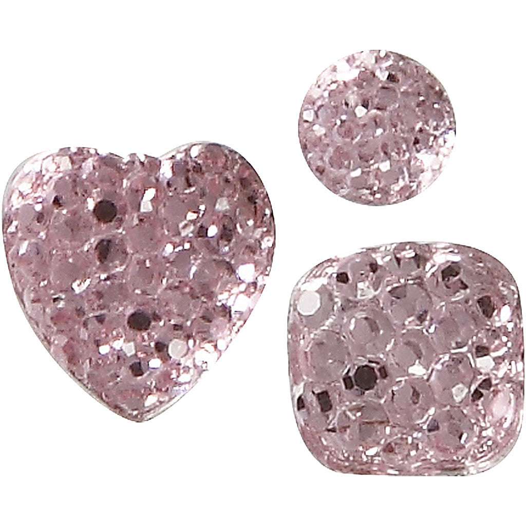 Rhinestones, round, square, heart, size 6+8+10 mm, rose, 35 pc/ 1 pack [HOB-24374]
