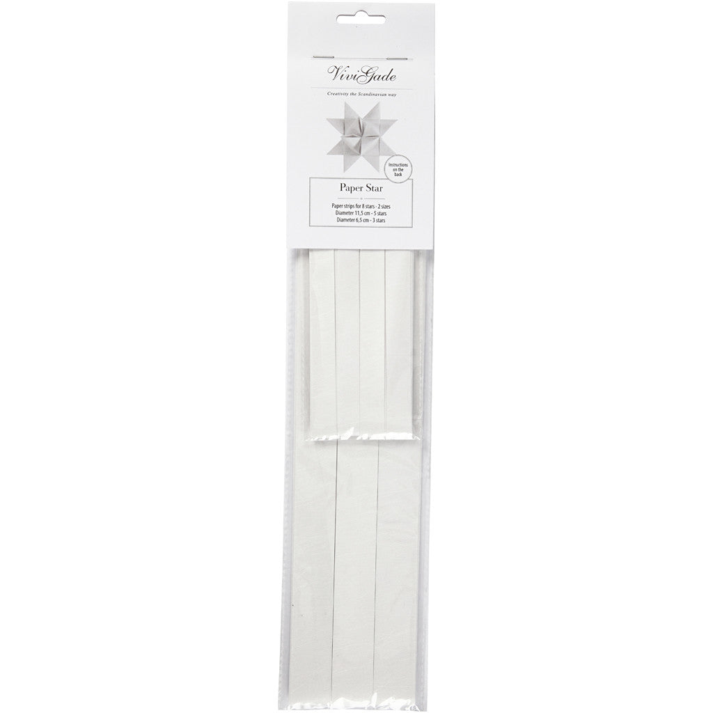 Paper star strips, L: 44+78 cm, dia. 6,5+11,5 cm, W: 15+25 mm, white, 32 strips/ 1 pack [HOB-24395]
