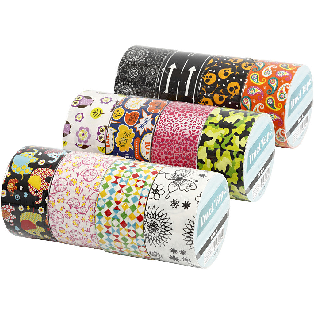Duct Tape, Patterned, W: 48 mm, assorted colours, 12x5 m/ 1 pack [HOB-24681]