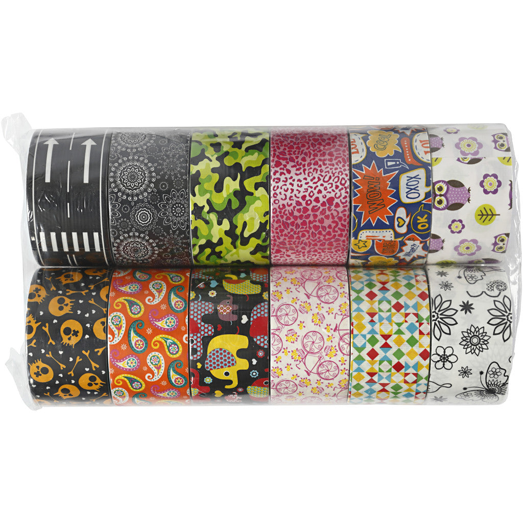 Duct Tape, Patterned, W: 48 mm, assorted colours, 12x5 m/ 1 pack [HOB-24681]