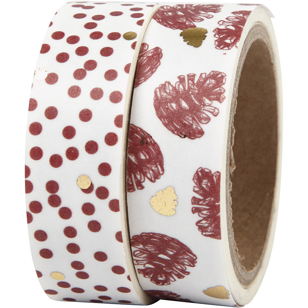 Washi Tape, cones and dots - foil, W: 15 mm, 2x4 m/ 1 pack [HOB-24762]