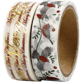 Washi Tape, words and birds - foil, W: 15 mm, 2x4 m/ 1 pack [HOB-24797]