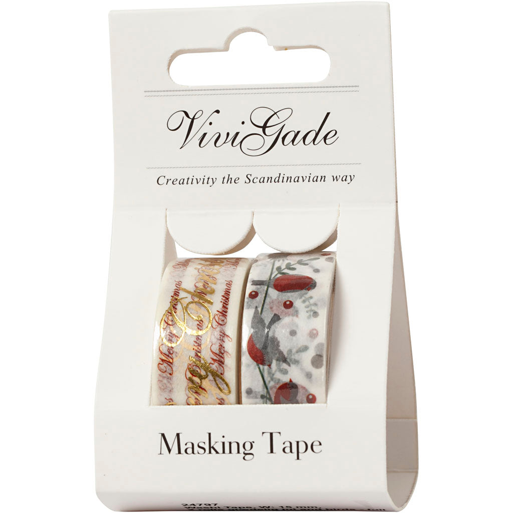 Washi Tape, words and birds - foil, W: 15 mm, 2x4 m/ 1 pack [HOB-24797]