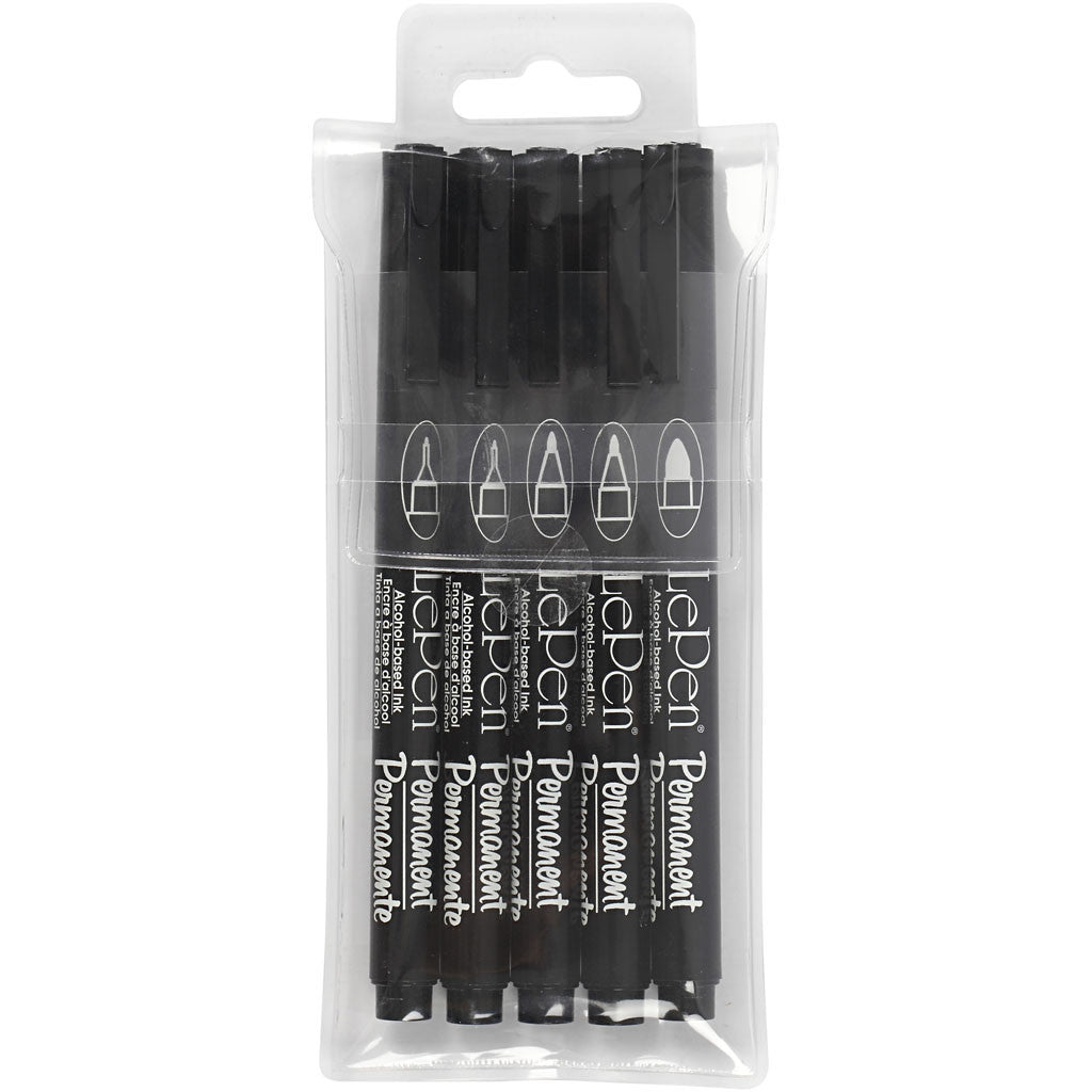 Permanent Markers, line 2x0,6+2x0,8+1,3 mm, black, 5 pc/ 1 pack [HOB-25010]