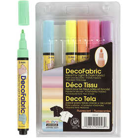 Deco Textile Markers, line 3 mm, neon colours, 6 pc/ 1 pack [HOB-25098]