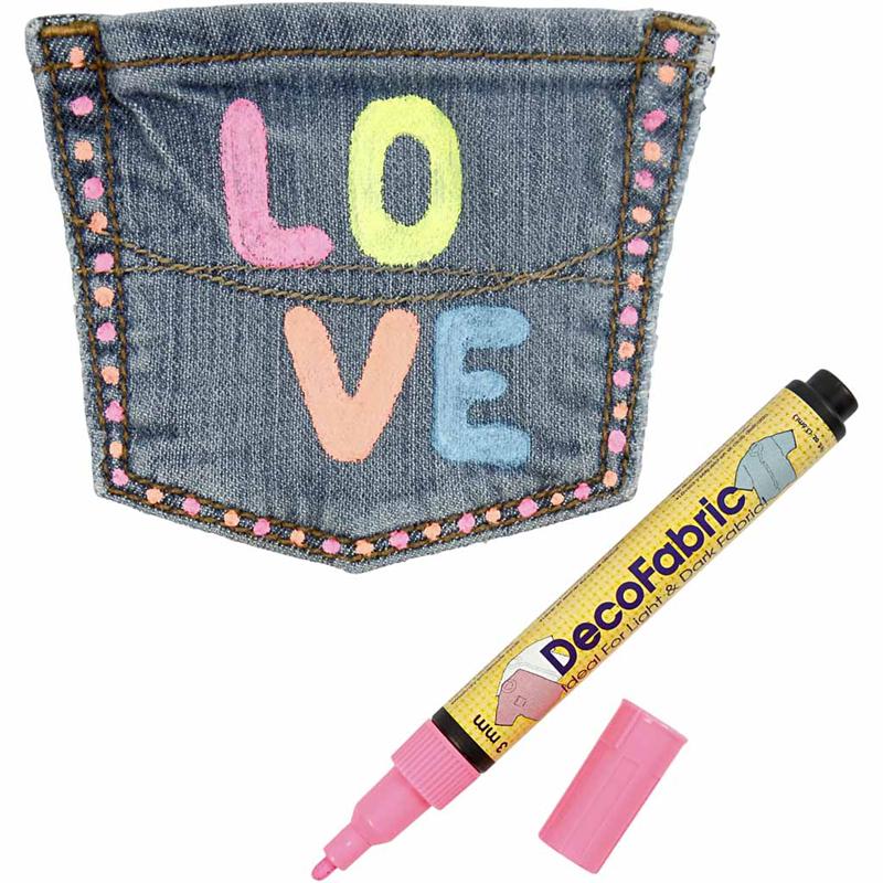 Deco Textile Markers, line 3 mm, neon colours, 6 pc/ 1 pack [HOB-25098]