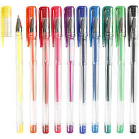 Gel Pens, line 0,8 mm, assorted colours, 10 asstd./ 1 pack [HOB-25103]