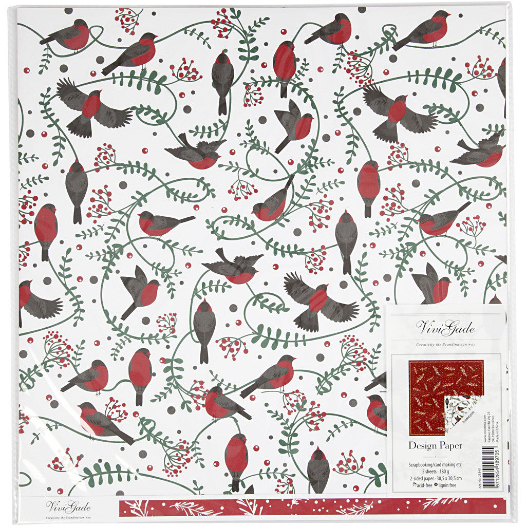 Design Paper, birds and branches, sheet 30,5x30,5 cm, 180 g, 5 sheet/ 1 pack [HOB-25340]