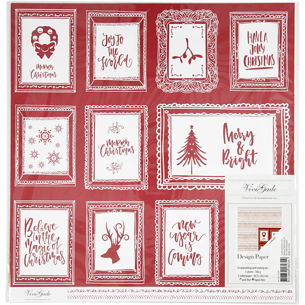 Design Paper, frames with text and doodles, sheet 30,5x30,5 cm, 180 g, 5 sheet/ 1 pack [HOB-25341]