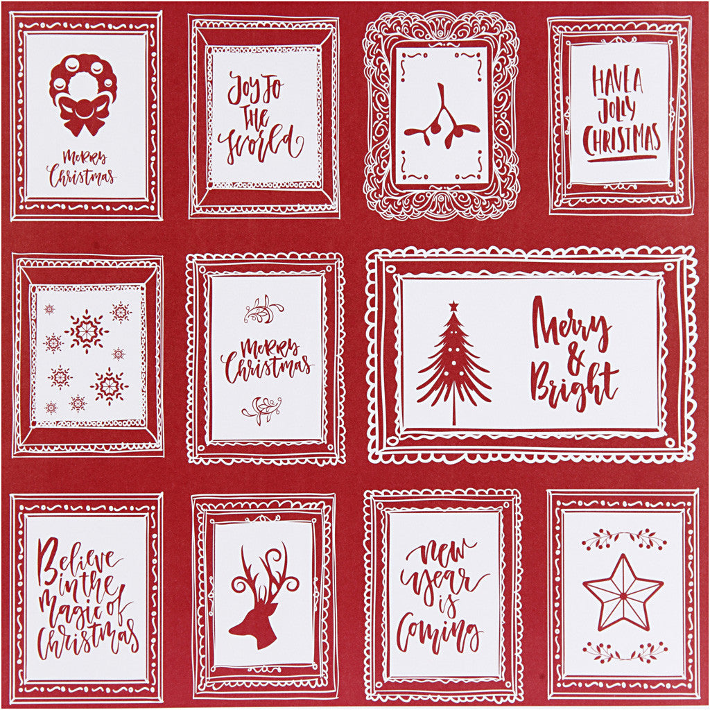 Design Paper, frames with text and doodles, sheet 30,5x30,5 cm, 180 g, 5 sheet/ 1 pack [HOB-25341]