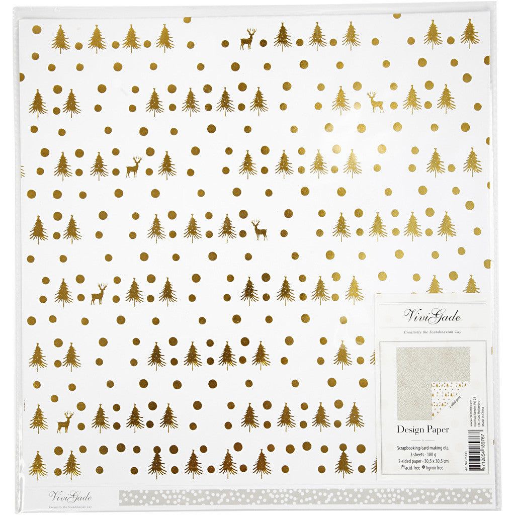 Design Paper, deers and dots, sheet 30,5x30,5 cm, 180 g, gold, 3 sheet/ 1 pack [HOB-25343]