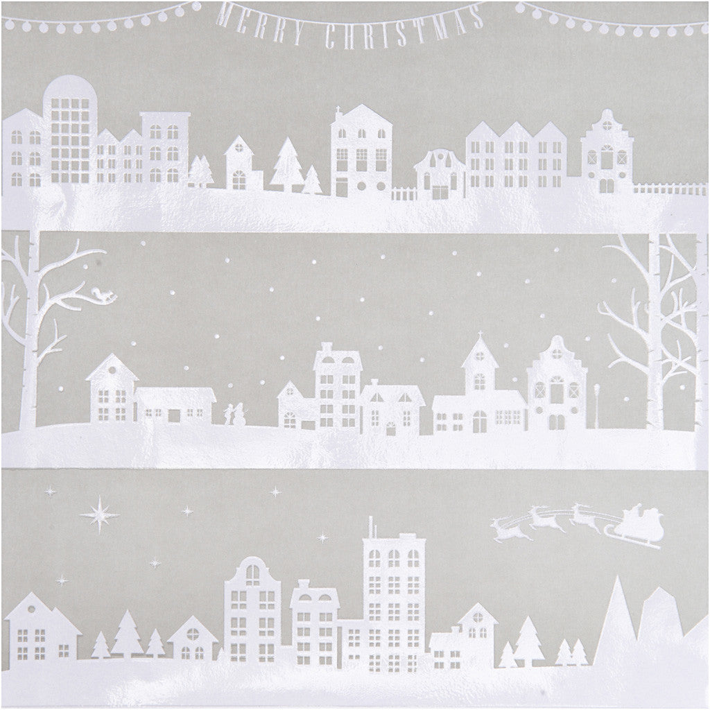 Designpaper, houses and snowflake, sheet 30,5x30,5 cm, 180 g, 3 sheet/ 1 pack [HOB-25344]