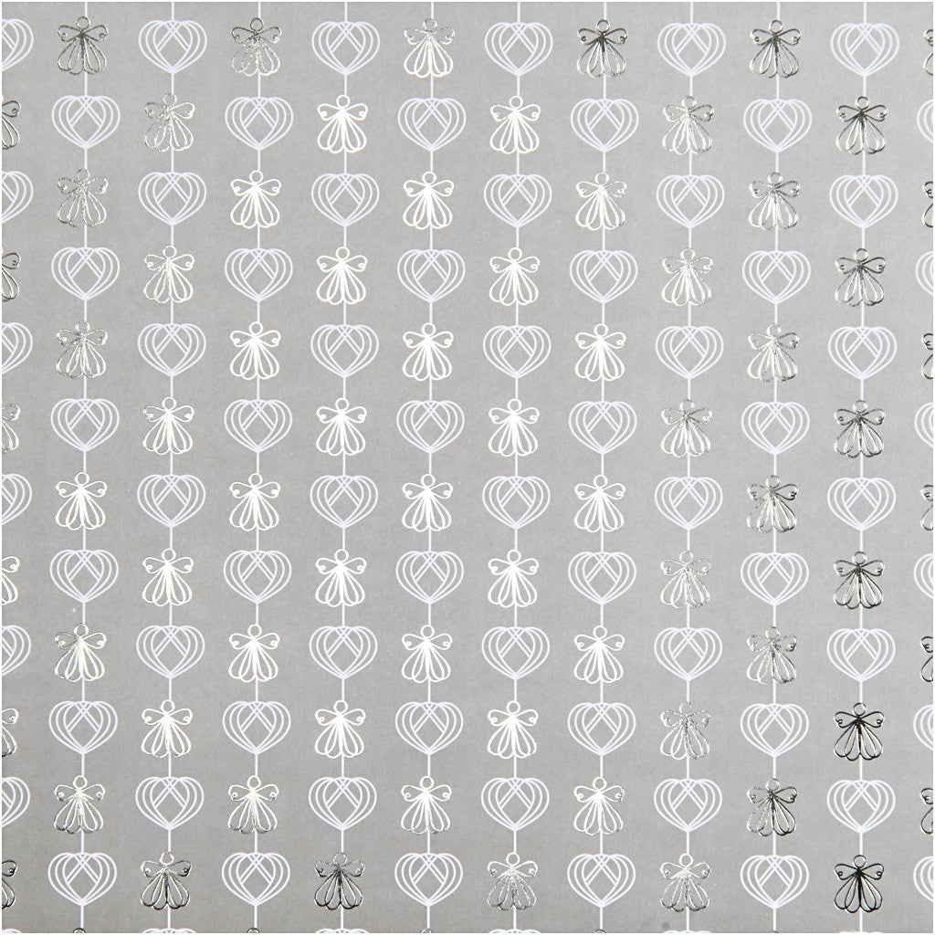 Design Paper, angels and hearts, sheet 30,5x30,5 cm, 180 g, silver, 3 sheet/ 1 pack [HOB-25345]