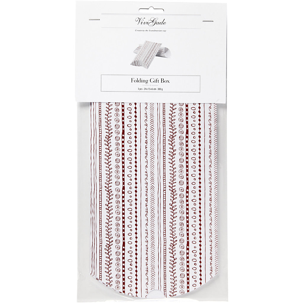 Pillow box, doodles, size 18x15x6 cm, 300 g, red, 3 pc/ 1 pack [HOB-25358]