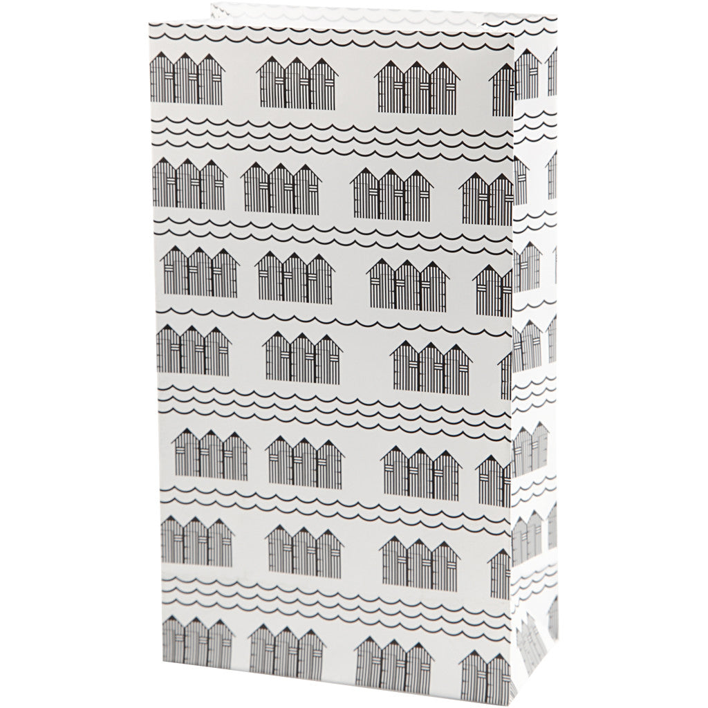 Paper Bag, H: 21 cm, size 6x12 cm, 80 g, black, white, 10 pc/ 1 pack [HOB-25363]