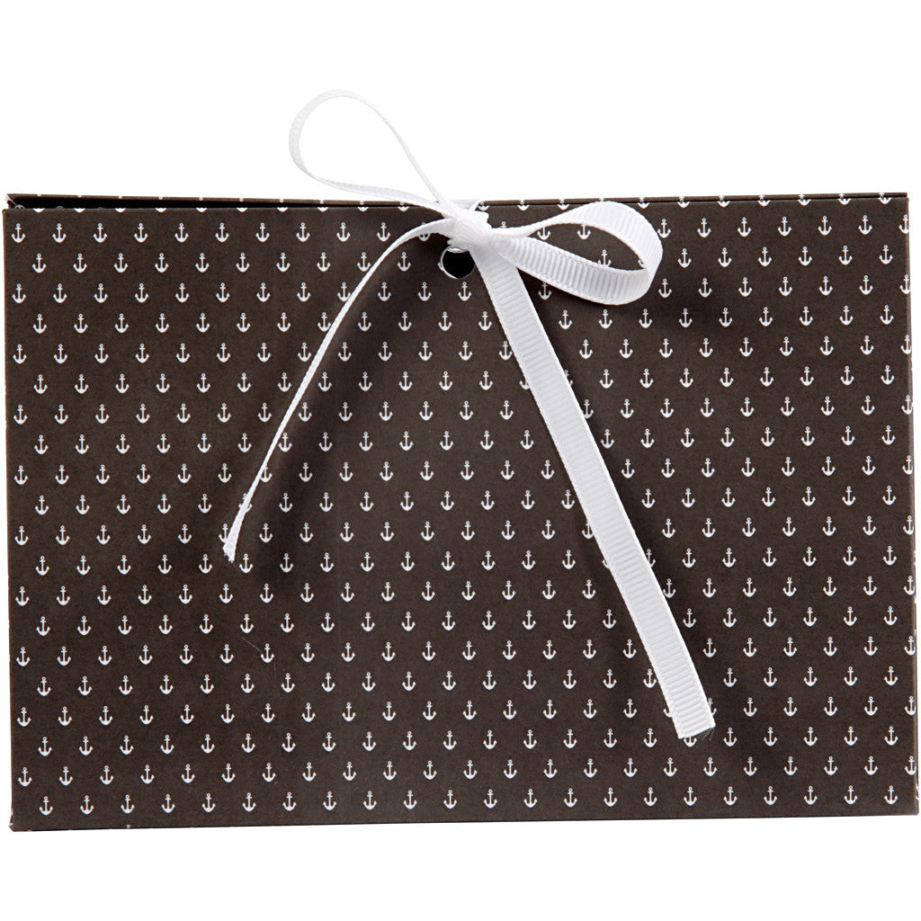 Folding gift box, anchor, size 15x7x8 cm, 250 g, dark grey, white, 3 pc/ 1 pack [HOB-25367]