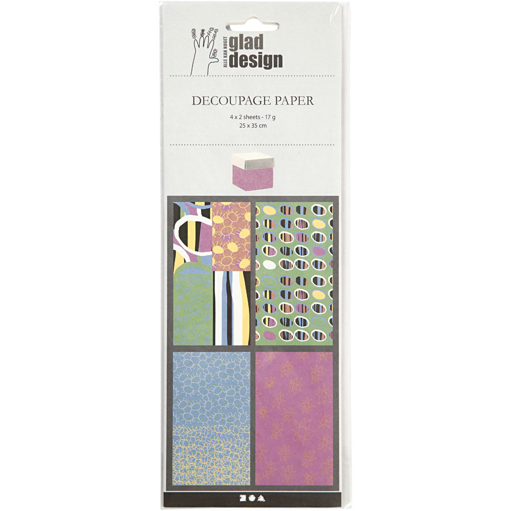 Decoupage Paper, sheet 25x35 cm, 17 g, happy colours, 4x2 sheet/ 1 pack [HOB-254820]