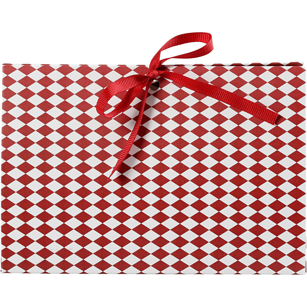 Folding gift box, harlequin pattern, size 15x7x8 cm, 250 g, red, white, 3 pc/ 1 pack [HOB-26299]