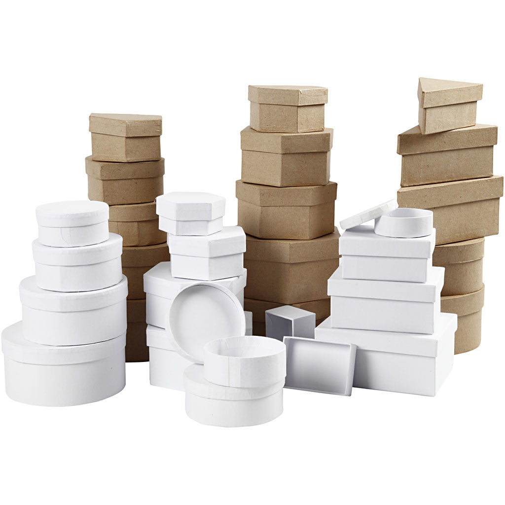 Boxes, size 6,5-18 cm, brown, white, 30 pc/ 1 set [HOB-26373]