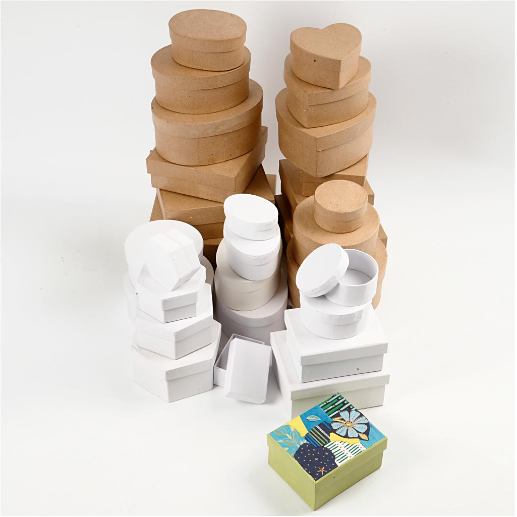 Boxes, size 6,5-18 cm, brown, white, 30 pc/ 1 set [HOB-26373]