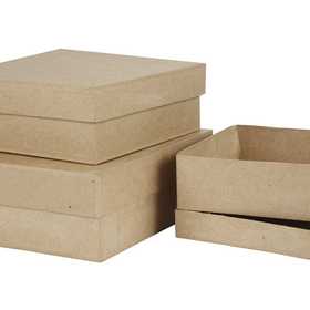 Square Boxes, H: 5+6+7,5 cm, size 16+18+20 cm, 3 pc/ 1 set [HOB-263900]
