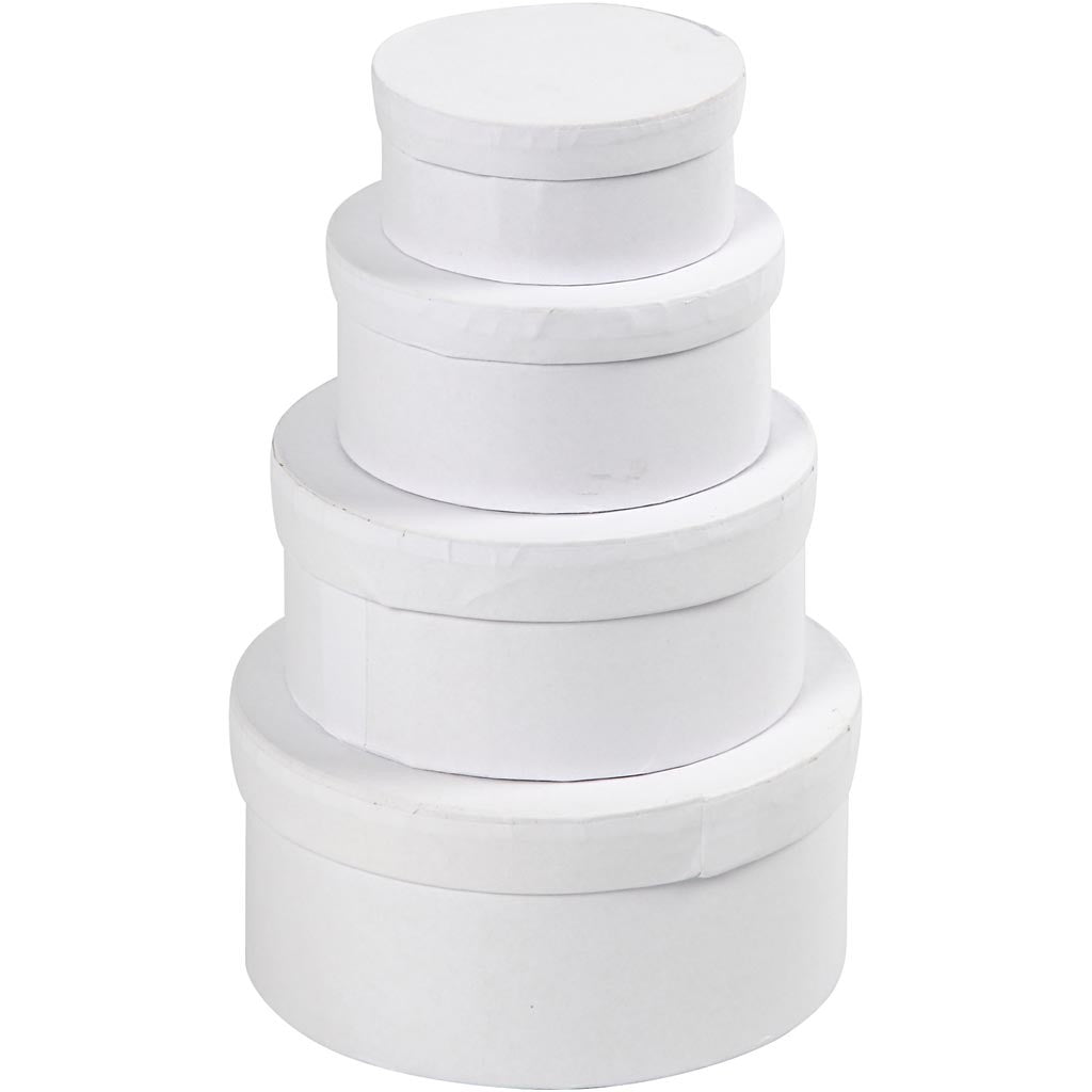 Round Boxes, H: 4+5+6+7 cm, dia. 8+10+12+14 cm, white, 4 pc/ 1 set [HOB-264010]