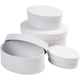 Oval Boxes, H: 4+5+6+7 cm, L: 10+12+14+16 cm, white, 4 pc/ 1 set [HOB-264030]
