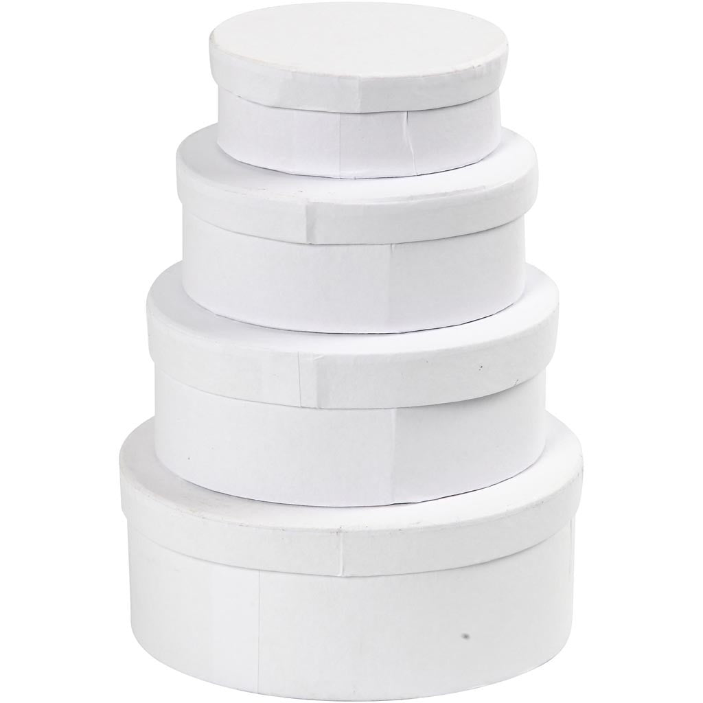 Oval Boxes, H: 4+5+6+7 cm, L: 10+12+14+16 cm, white, 4 pc/ 1 set [HOB-264030]