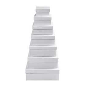 Square Boxes, H: 4,5+5+5,5+6+6,5+7+7,5 cm, size 9+11+13+15+17+19+21 cm, white, 7 pc/ 1 set [HOB-26419]
