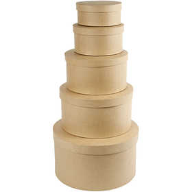 Round Hat Boxes, H: 8+10+13+15+19 cm, dia. 16,5+18,5+24+28,5+35,5 cm, 5 pc/ 1 set [HOB-26466]
