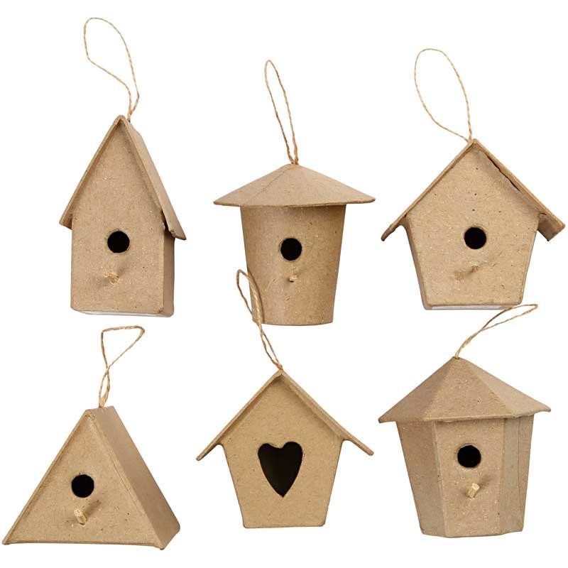 Mini Bird Houses, H: 7 cm, 6 pc/ 1 pack [HOB-26531]