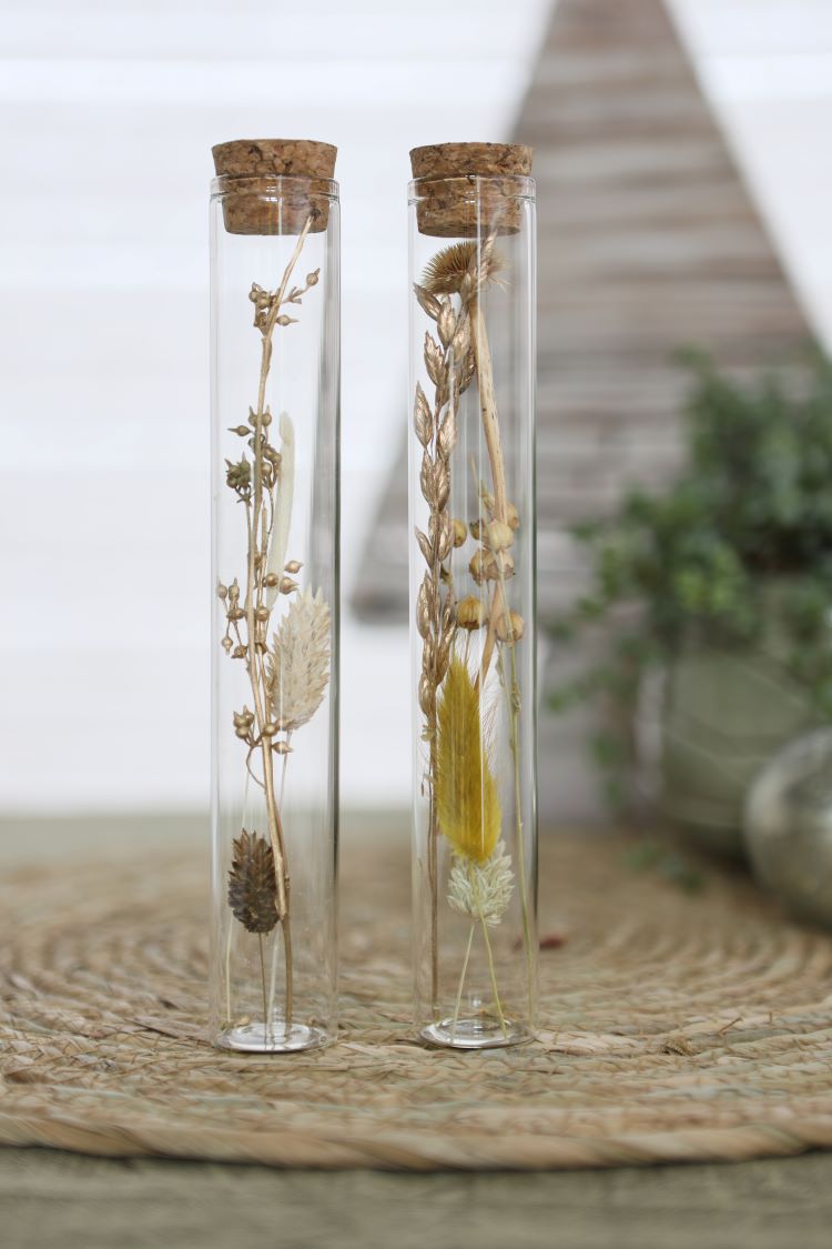 Glass tube with several dried flowers natural 20cm high (12 pcs.) [IFS-30344]