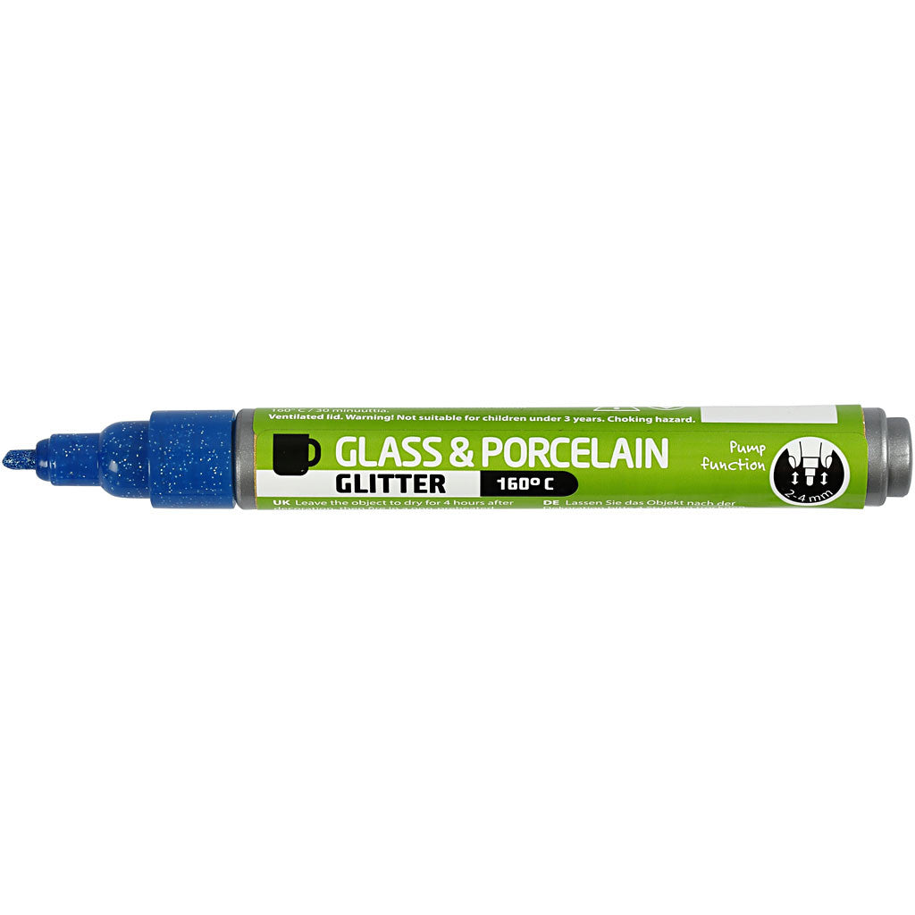 Glass & Porcelain Marker, glitter, line 2-4 mm, semi opaque, blue, 1 pc [HOB-31306]