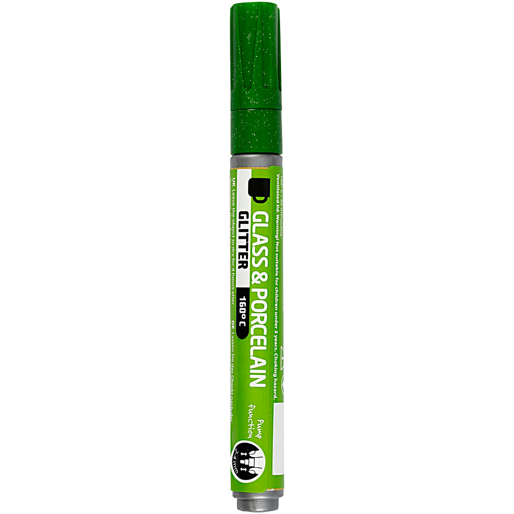 Glass & Porcelain Marker, glitter, line 2-4 mm, semi opaque, light green