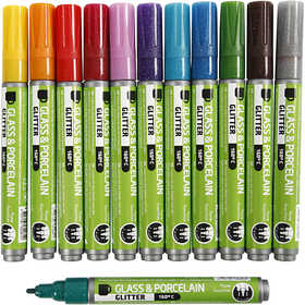 Glass & Porcelain Marker, line 2-4 mm, semi opaque, assorted colours, 12 pc/ 1 pack [HOB-31312]