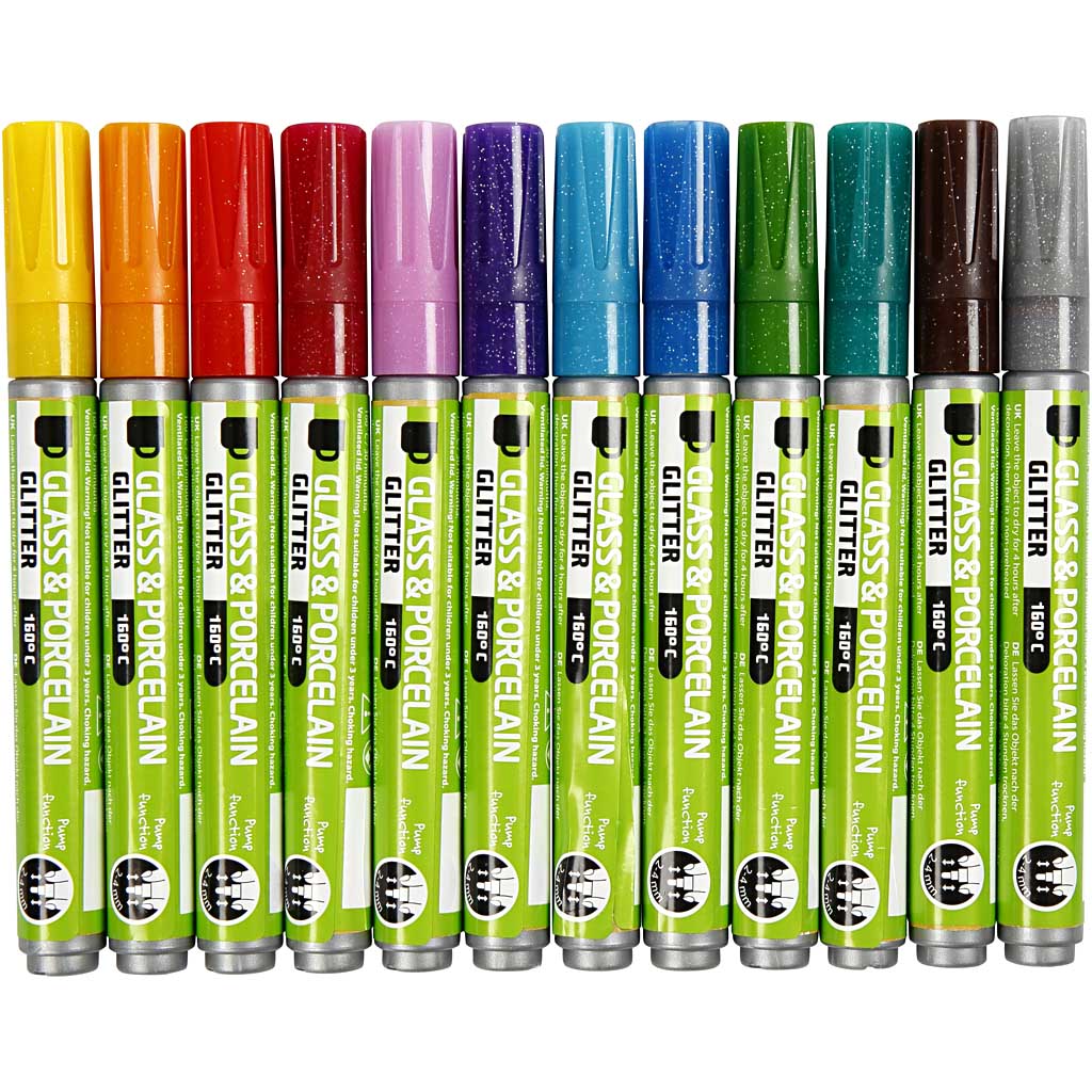 Glass & Porcelain Marker, line 2-4 mm, semi opaque, assorted colours, 72 pc