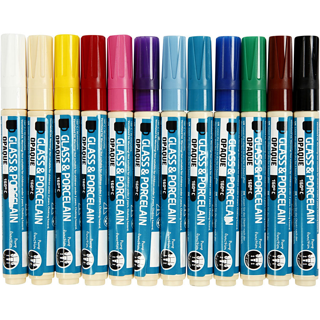Glass and Porcelain Marker, line 2-4 mm, opaque, assorted colours, 12 pc/ 1 pack [HOB-31332]