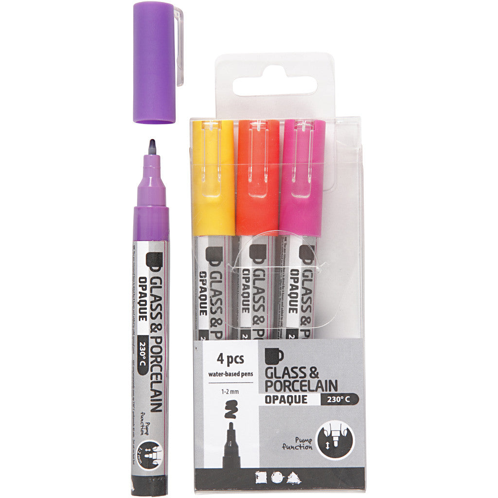 Glass & Porcelain Marker, line 1-2 mm, semi opaque, orange, purple, light red, yellow, 4 pc/ 1 pack [HOB-31335]