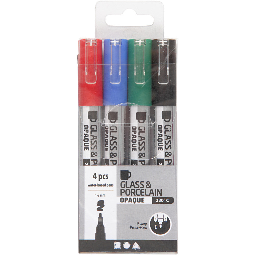 Glass & Porcelain Marker, line 1-2 mm, semi opaque, black, blue, green, red, 4 pc/ 1 pack [HOB-31336]