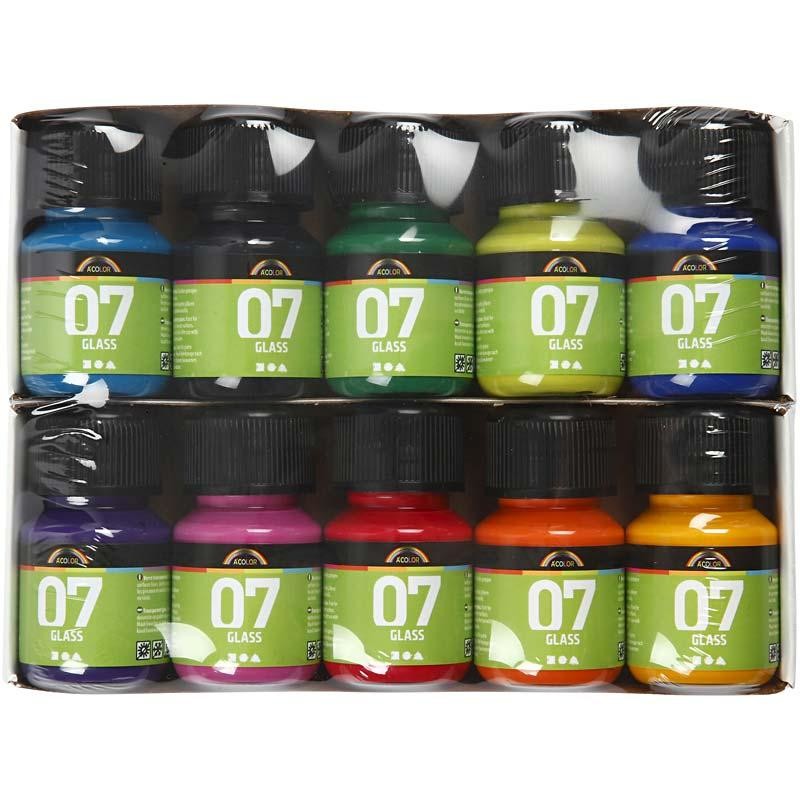 A-Color Glass Paint, assorted colours, 10x30 ml/ 1 pack [HOB-31396]