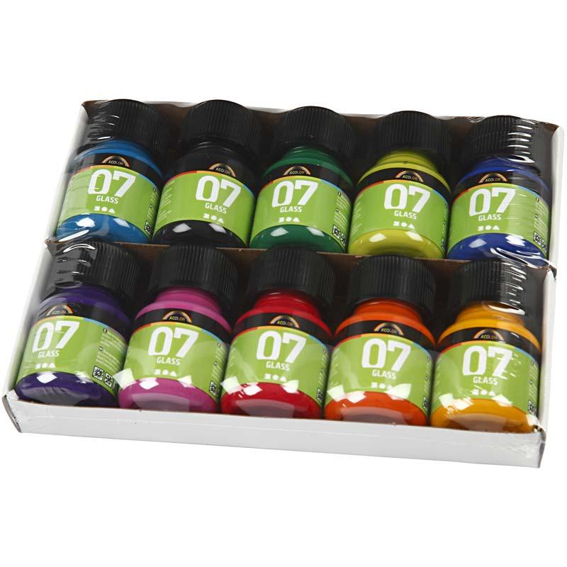 A-Color Glass Paint, assorted colours, 10x30 ml/ 1 pack [HOB-31396]