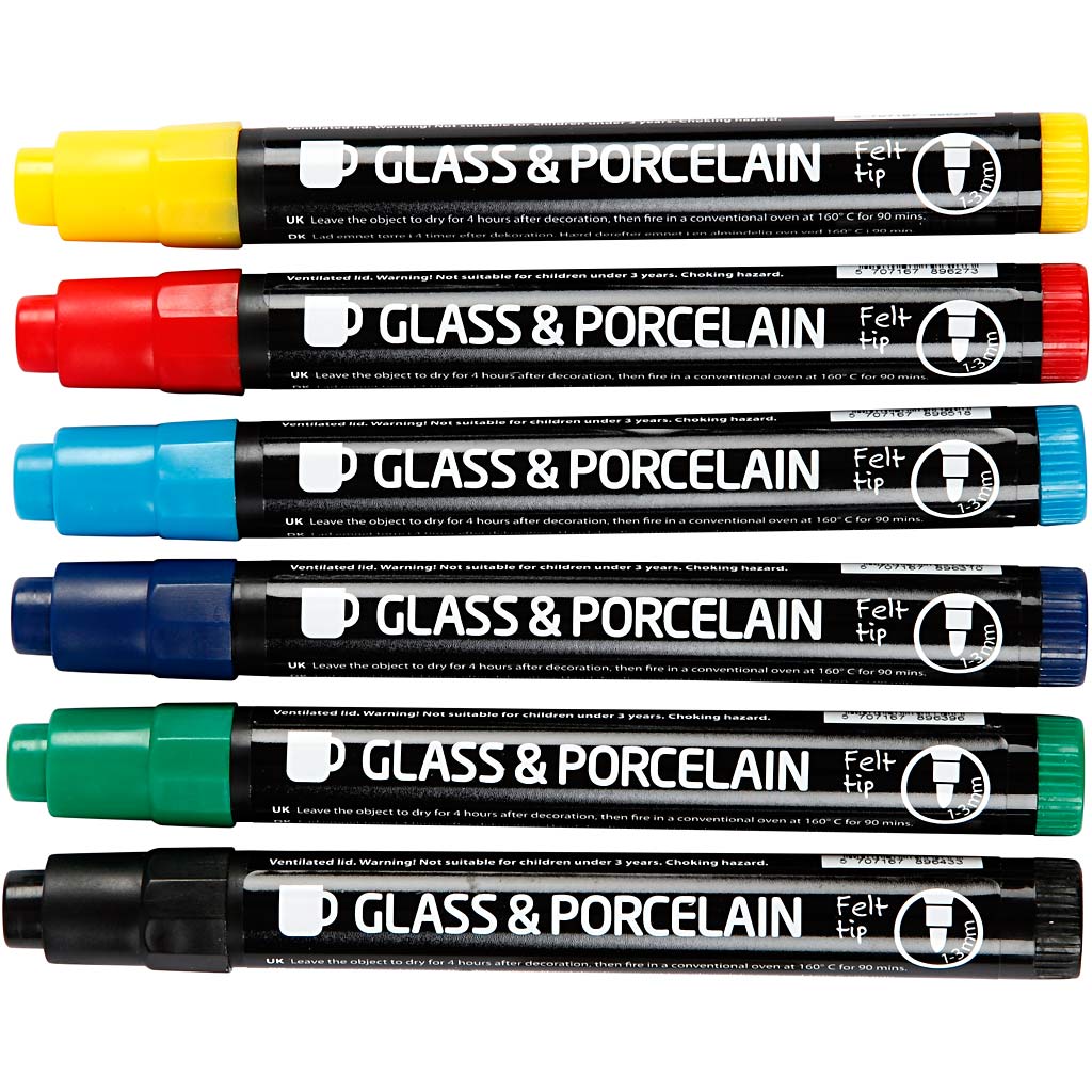 Glass and Porcelain Markers, line 1-3 mm, semi opaque, 6 pc/ 1 pack [HOB-31651]