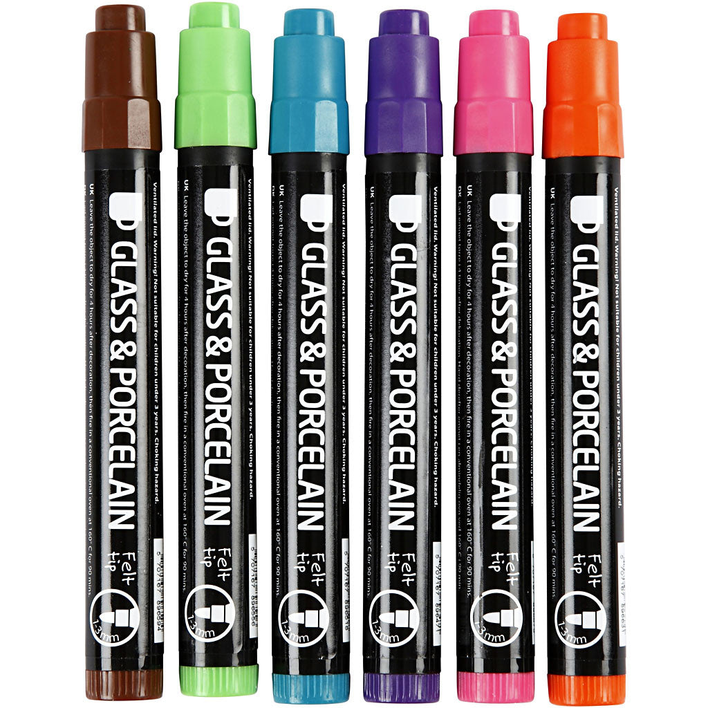 Glass and Porcelain Markers, line 1-3 mm, semi opaque, additional colours, 6 pc/ 1 pack [HOB-31652]